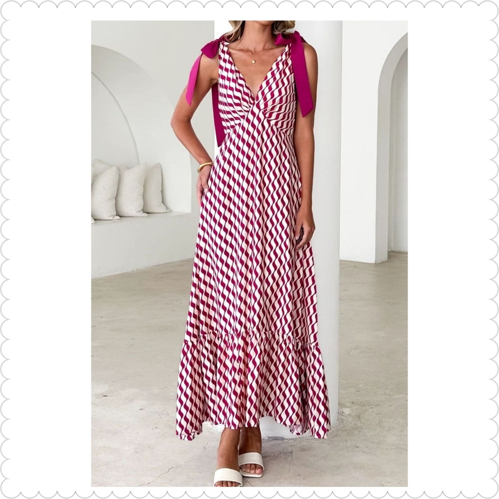 Printed V-Neck Tie Shoulder Cami Dress - Picture 13 of 15